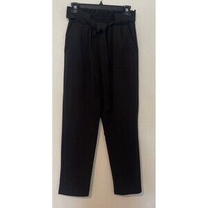 Grace Karin Pants Women's Size M Black Ruffled Paperbag Tie Waist Belted